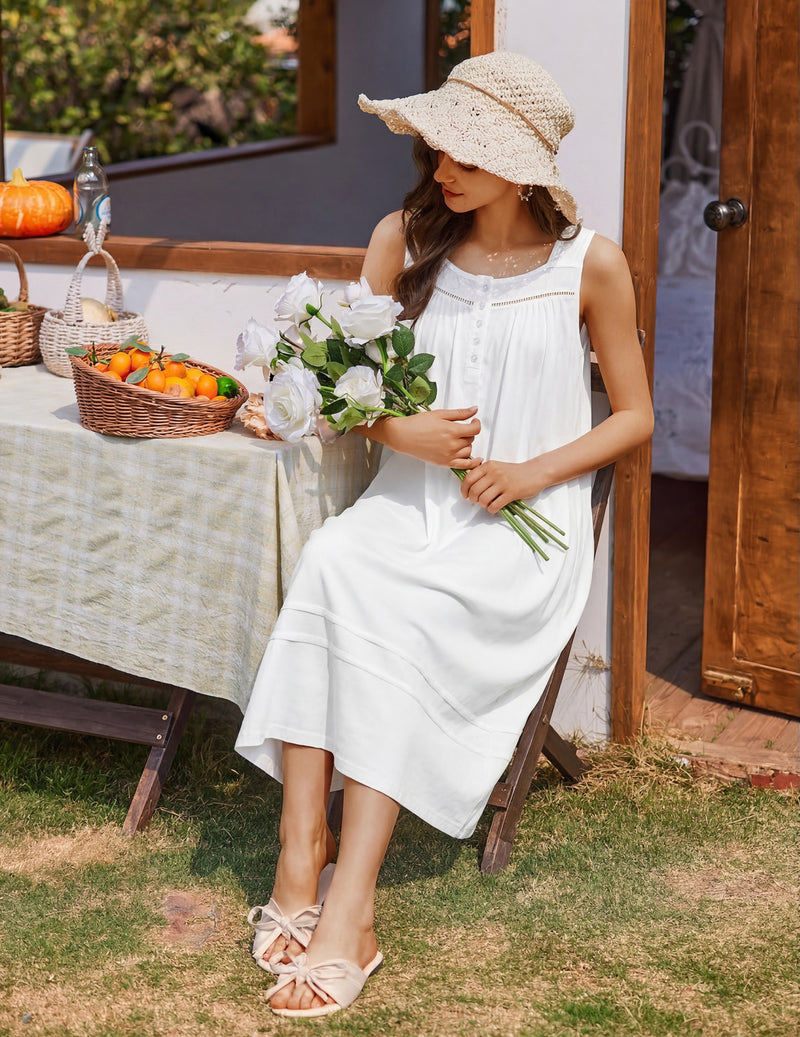 Ekouaer Cotton Sleeveless Long Night Gown Dress