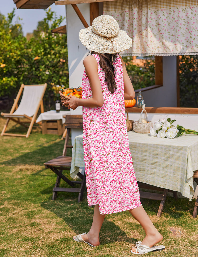Ekouaer Cotton Sleeveless Long Night Gown Dress