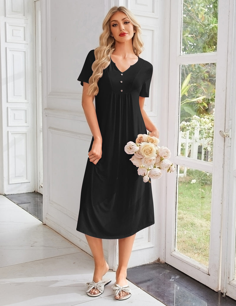 Ekouaer Bamboo Viscose Short Sleeve Long Night Gown
