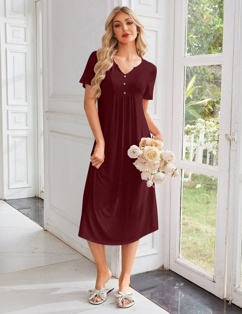 Ekouaer Bamboo Viscose Short Sleeve Long Night Gown
