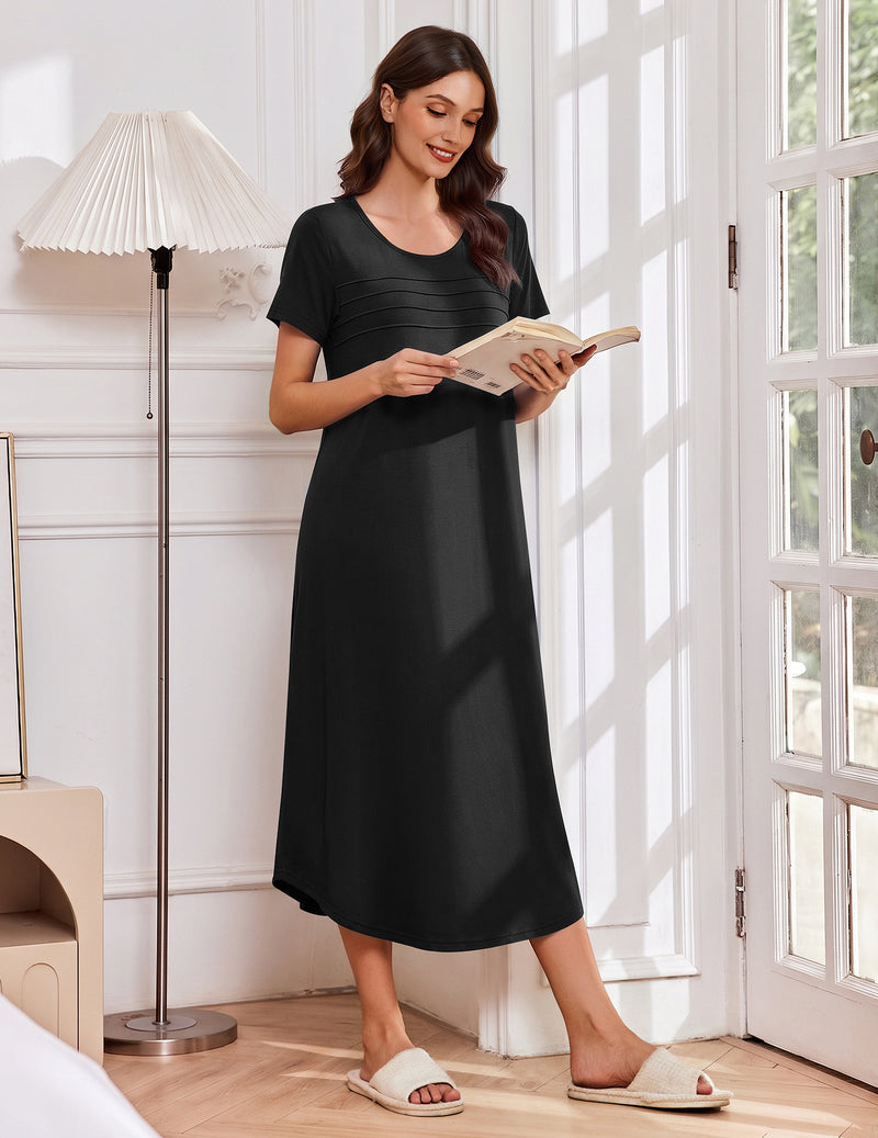 Ekouaer Long Pleated House Dress Nightgown