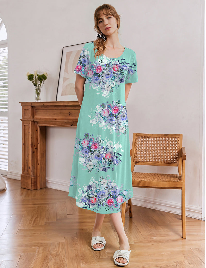 Ekouaer Long Pleated House Dress Nightgown