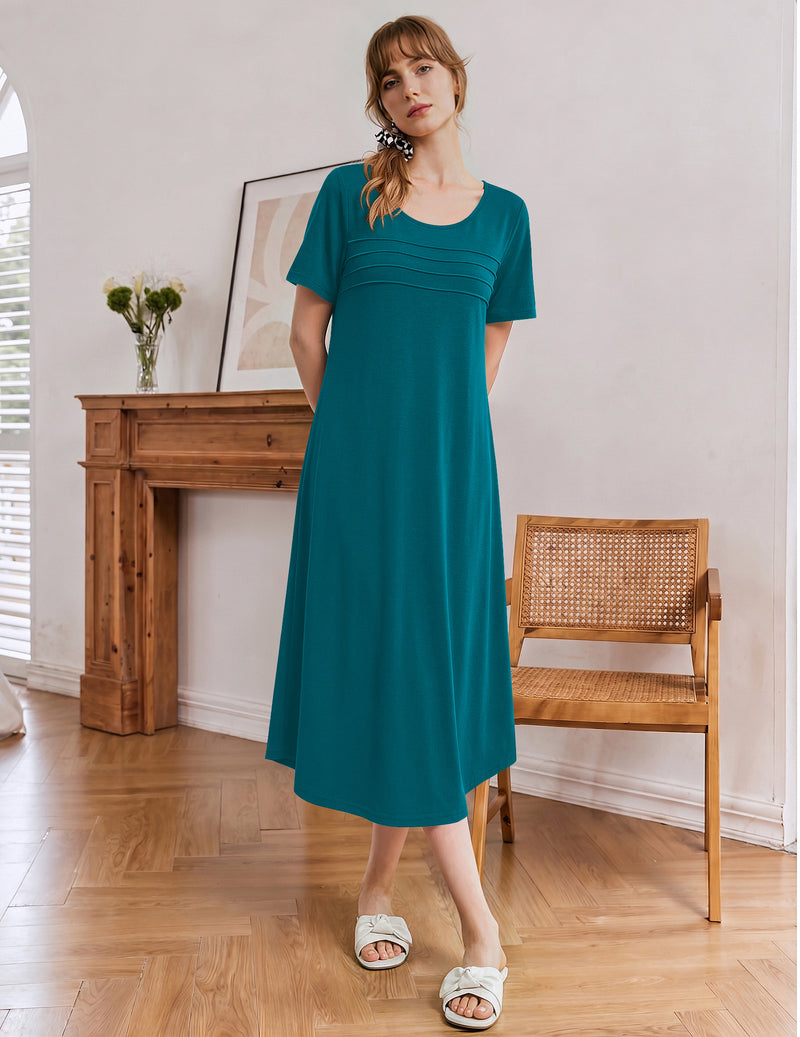 Ekouaer Long Pleated House Dress Nightgown