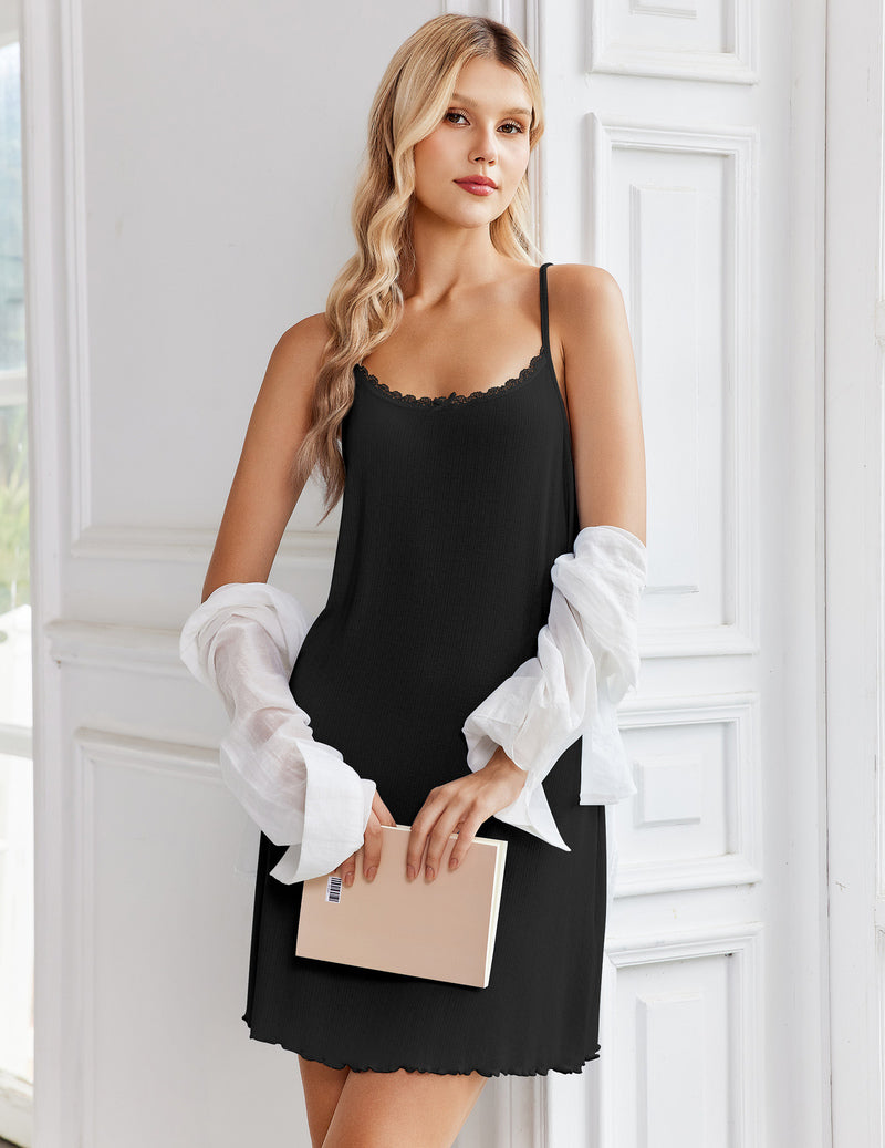 Ekouaer Spaghetti Strap Sleeveless Lace Night Gown