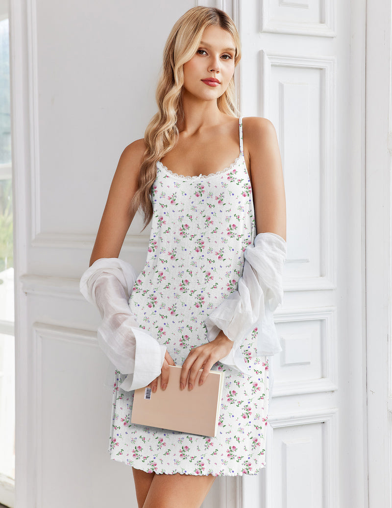 Ekouaer Spaghetti Strap Sleeveless Lace Night Gown
