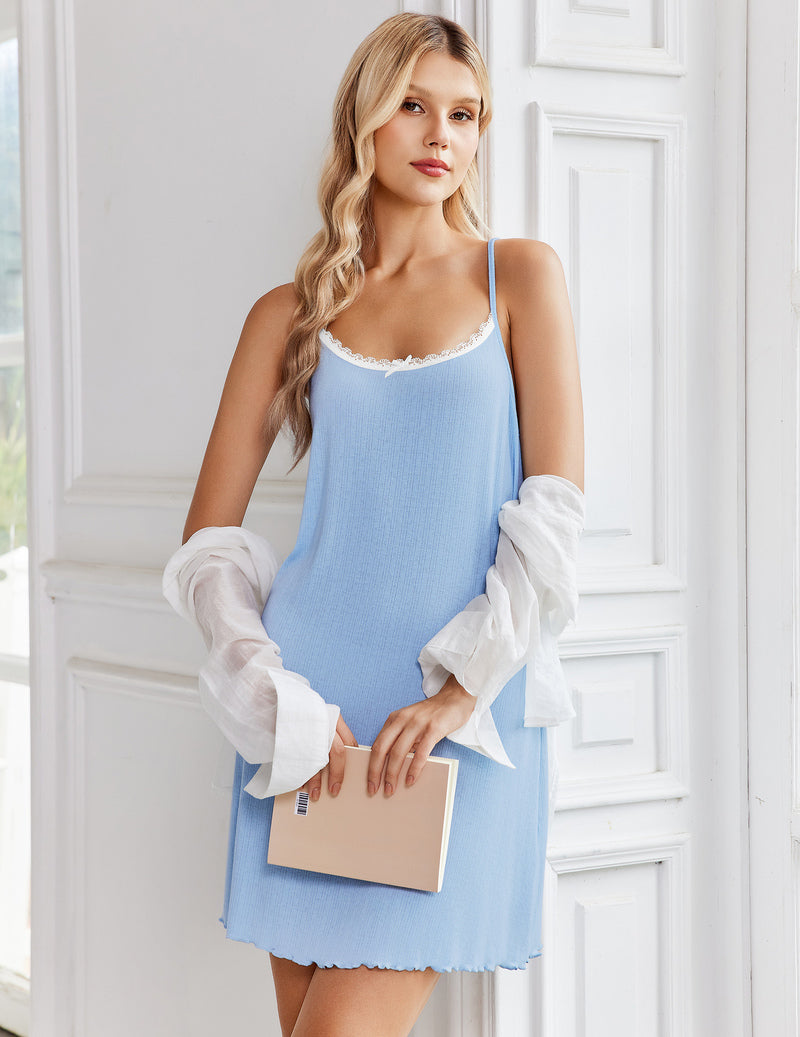 Ekouaer Spaghetti Strap Sleeveless Lace Night Gown