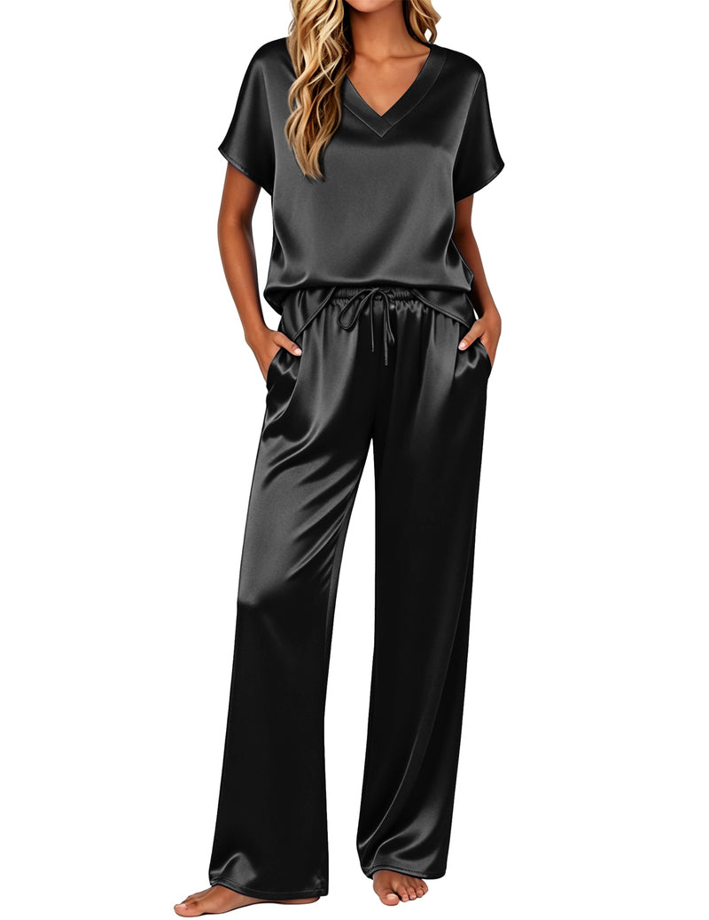 Ekouaer Silk 2-Piece Satin Cap Sleeve Pajamas