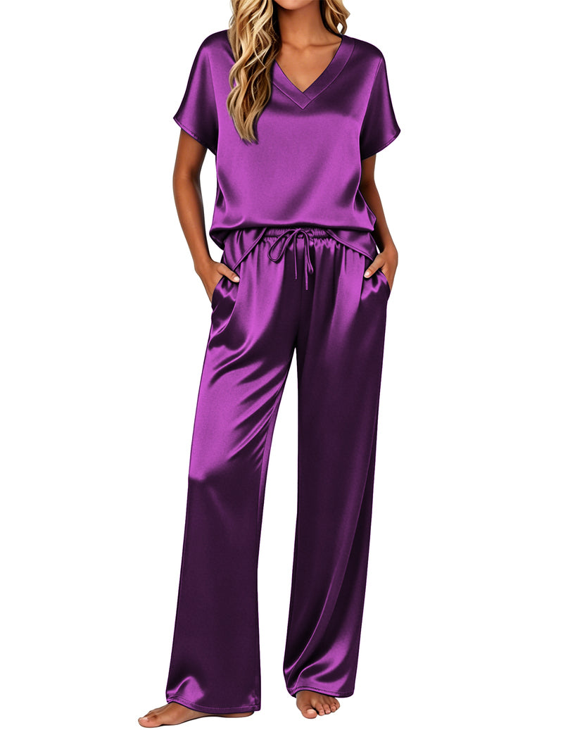 Ekouaer Silk 2-Piece Satin Cap Sleeve Pajamas