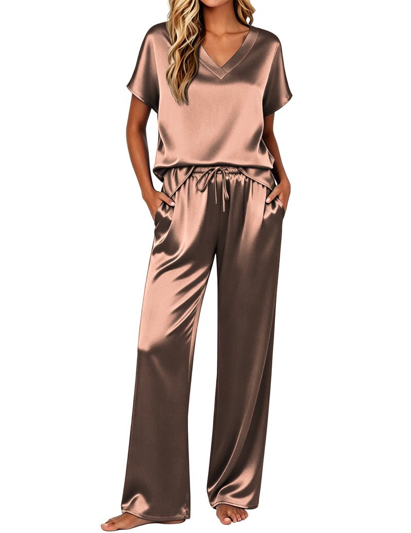 Ekouaer Silk 2-Piece Satin Cap Sleeve Pajamas