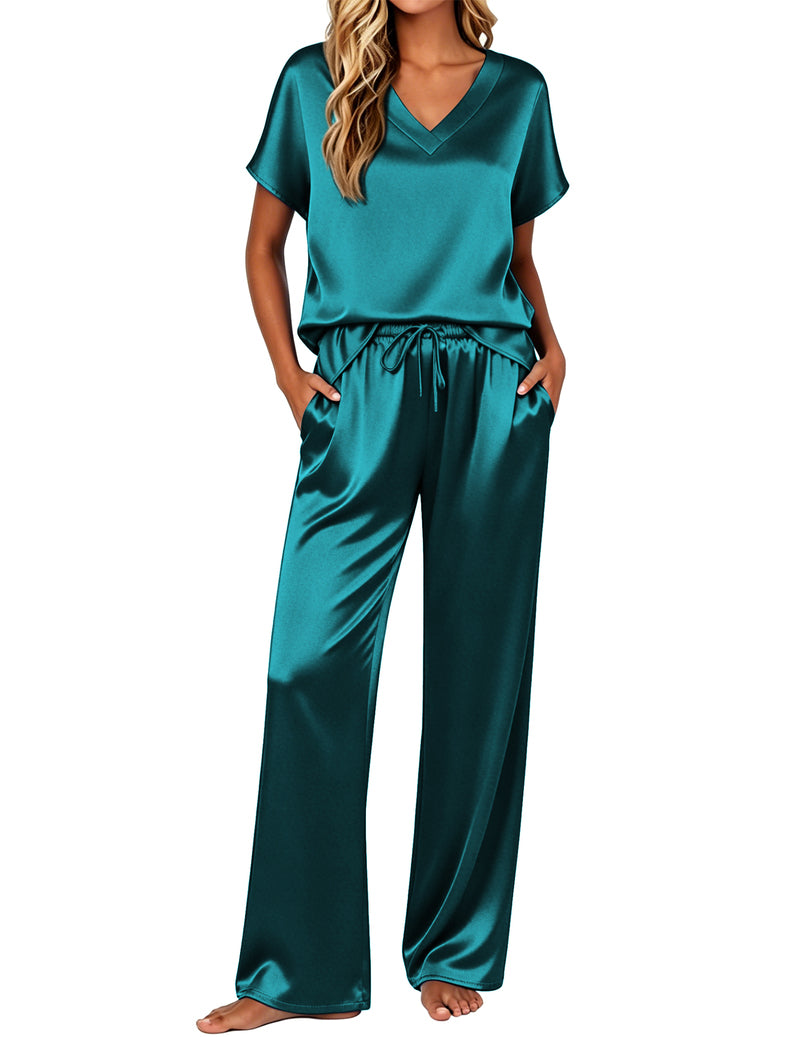 Ekouaer Silk 2-Piece Satin Cap Sleeve Pajamas