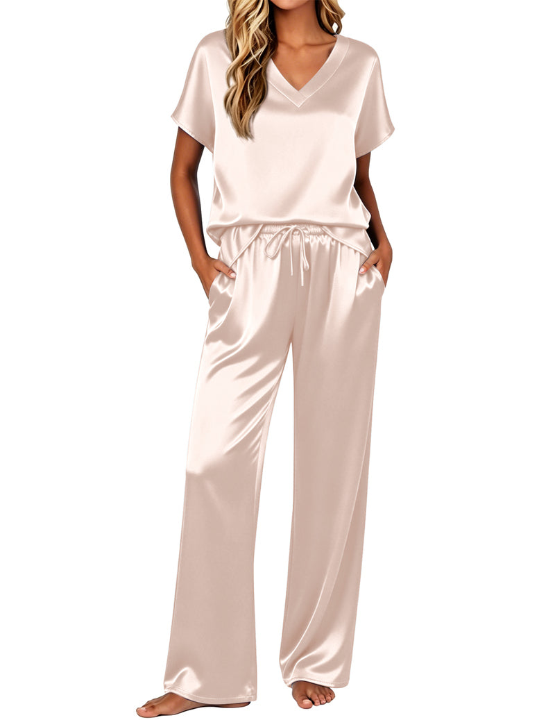 Ekouaer Silk 2-Piece Satin Cap Sleeve Pajamas