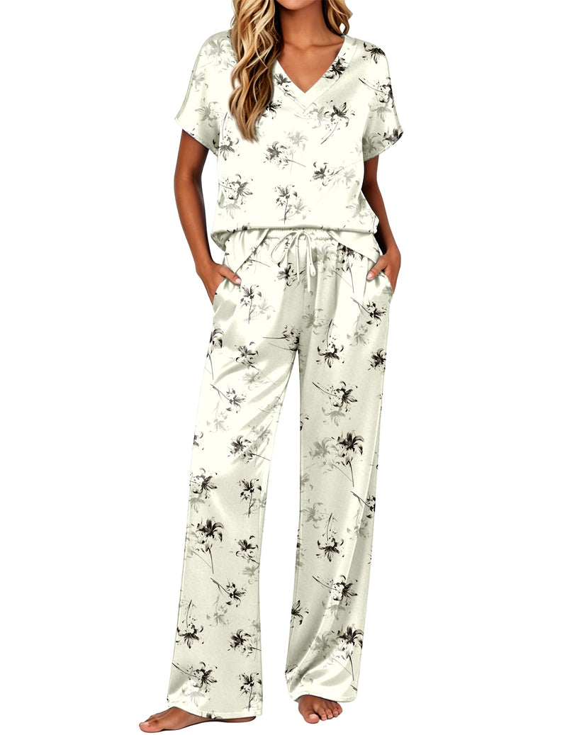 Ekouaer Silk 2-Piece Satin Cap Sleeve Pajamas