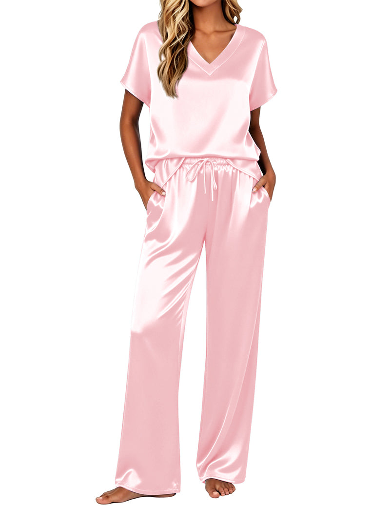 Ekouaer Silk 2-Piece Satin Cap Sleeve Pajamas
