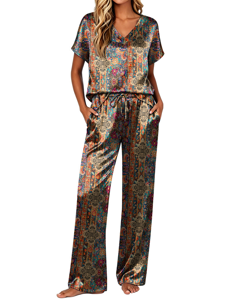 Ekouaer Silk 2-Piece Satin Cap Sleeve Pajamas
