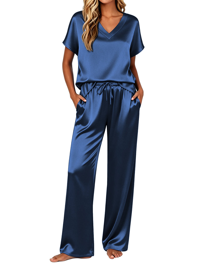 Ekouaer Silk 2-Piece Satin Cap Sleeve Pajamas