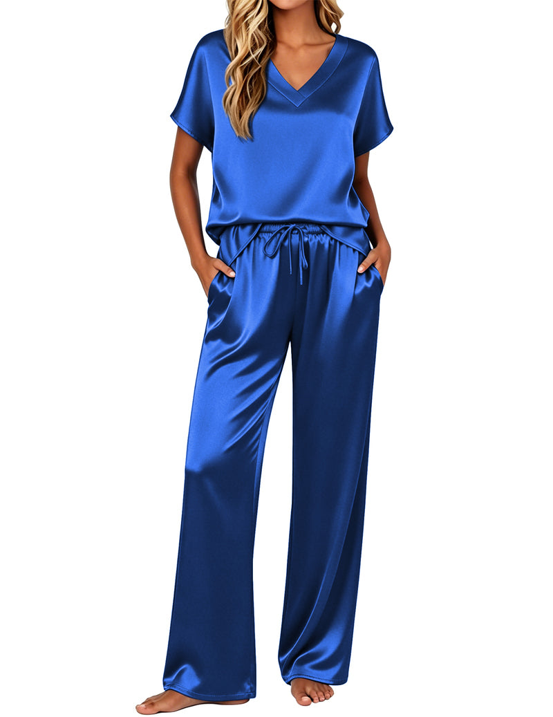 Ekouaer Silk 2-Piece Satin Cap Sleeve Pajamas