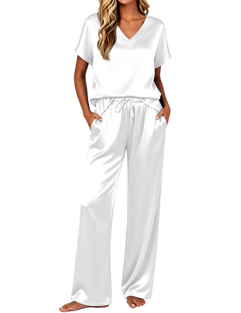 Ekouaer Silk 2-Piece Satin Cap Sleeve Pajamas