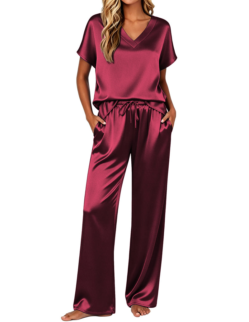 Ekouaer Silk 2-Piece Satin Cap Sleeve Pajamas