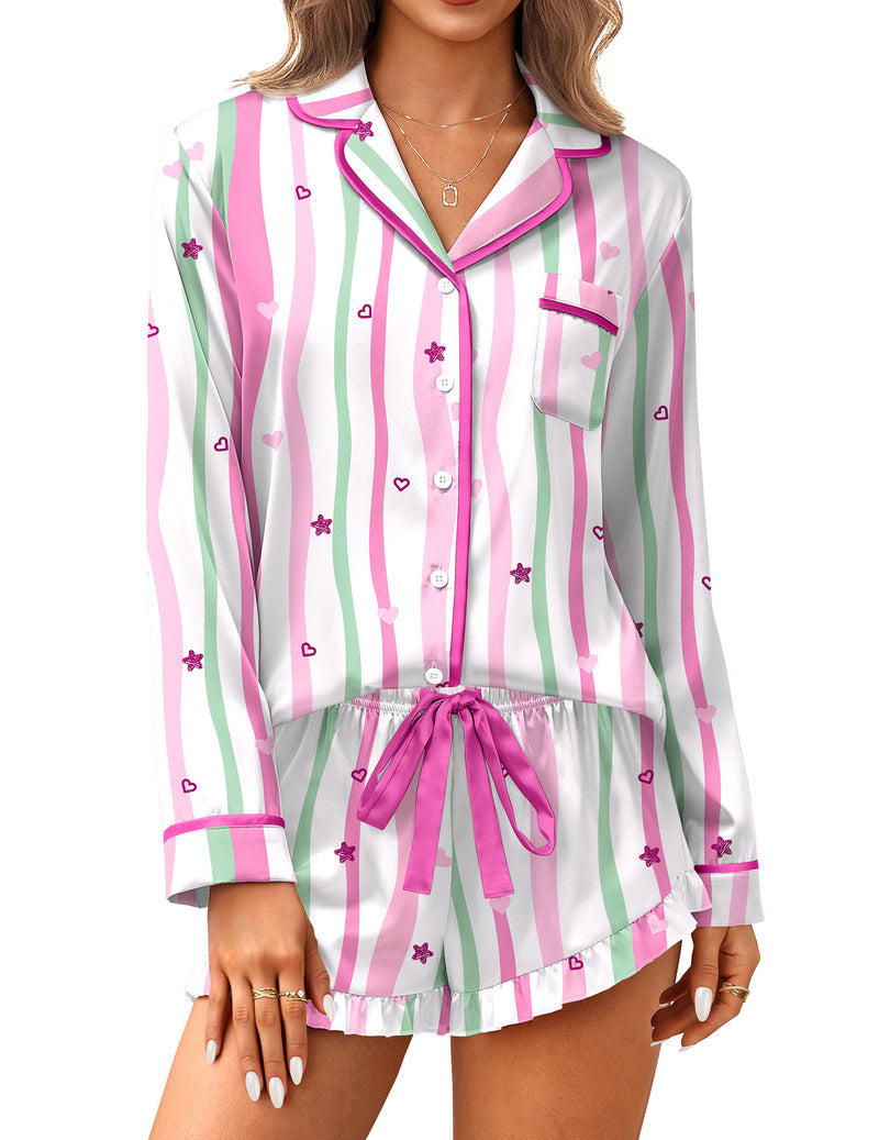Ekouaer Satin 2-Piece Silky Long Sleeve Pajamas Set