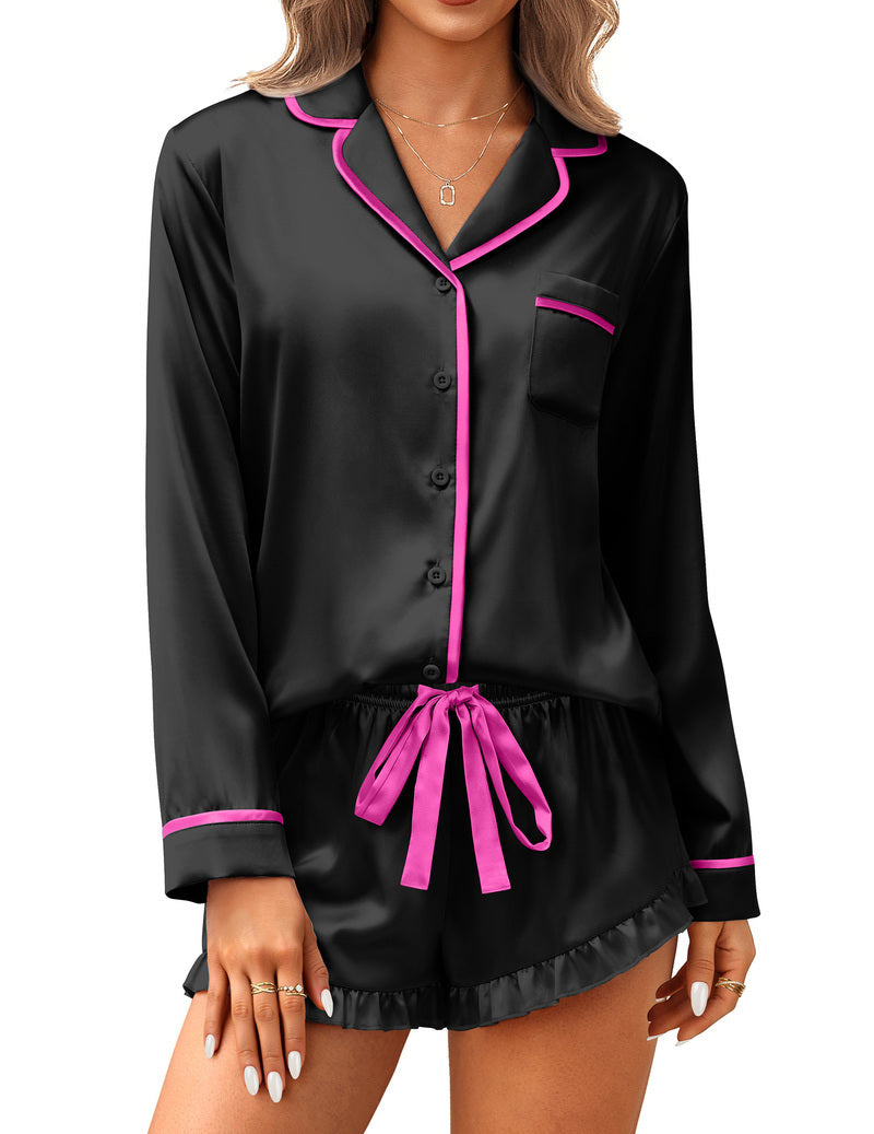 Ekouaer Satin 2-Piece Silky Long Sleeve Pajamas Set