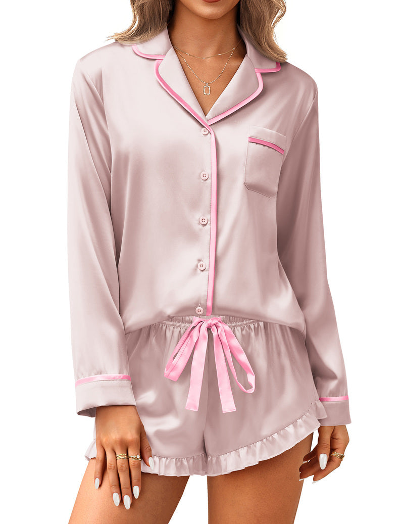 Ekouaer Satin 2-Piece Silky Long Sleeve Pajamas Set