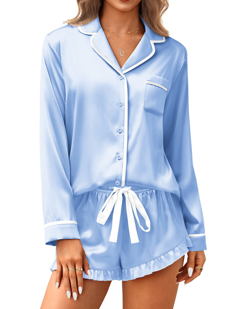 Ekouaer Satin 2-Piece Silky Long Sleeve Pajamas Set