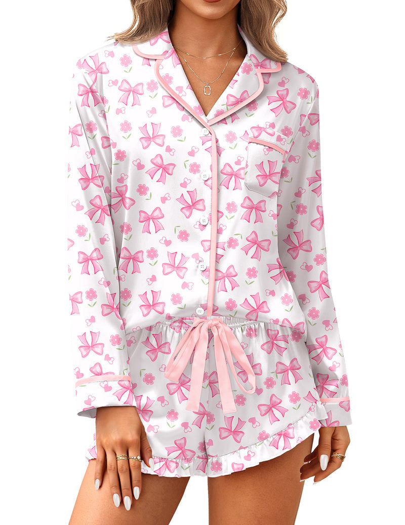 Ekouaer Satin 2-Piece Silky Long Sleeve Pajamas Set