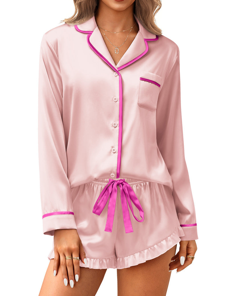 Ekouaer Satin 2-Piece Silky Long Sleeve Pajamas Set