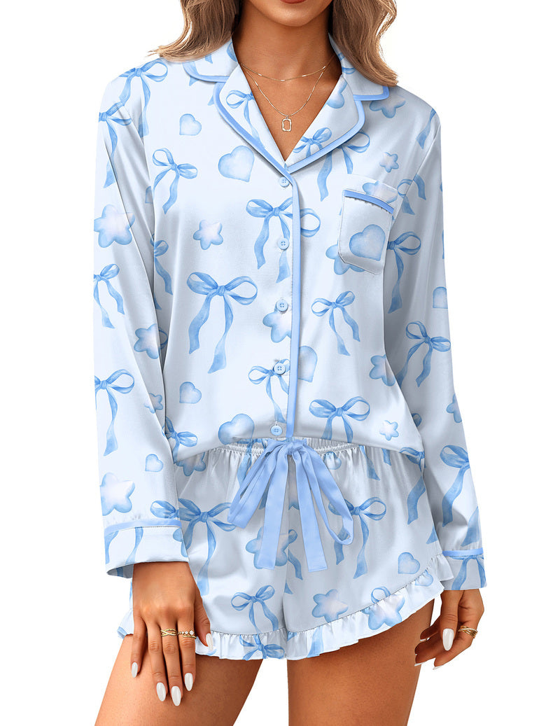 Ekouaer Satin 2-Piece Silky Long Sleeve Pajamas Set