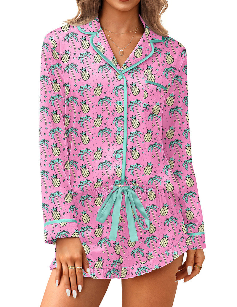 Ekouaer Satin 2-Piece Silky Long Sleeve Pajamas Set
