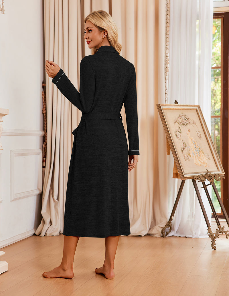 Ekouaer Long Knit Bathrobe | Soft Lightweight Kimono Robe