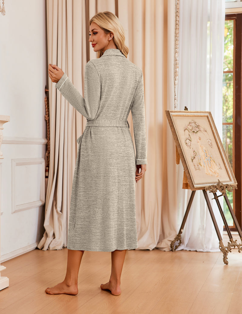 Ekouaer Long Knit Bathrobe | Soft Lightweight Kimono Robe