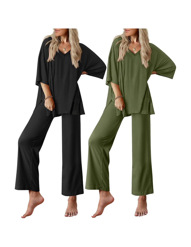 Ekouaer 2-Pack Short Sleeve Pajamas Sets