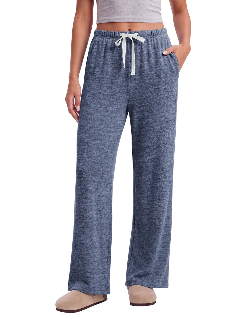 Dark heather gray wide-leg lounge pants with elastic drawstring waist
