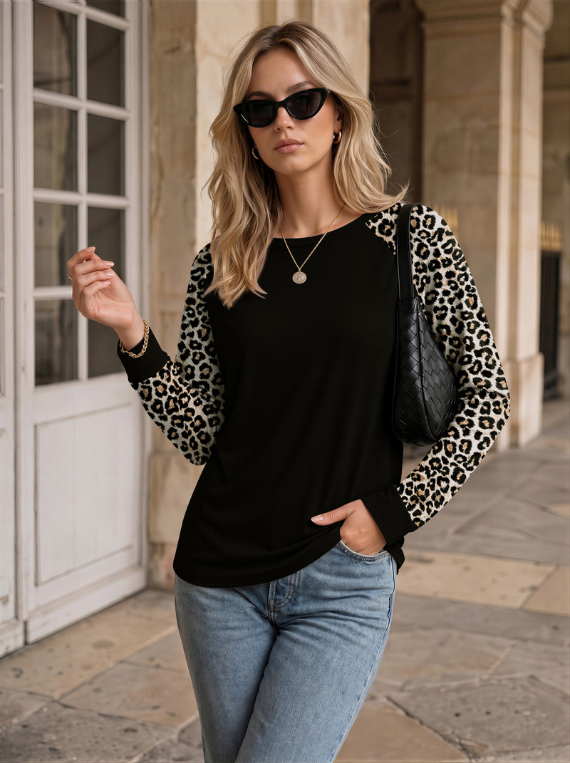 Ekouaer Color Block Raglan Long Sleeve Crew Neck Top