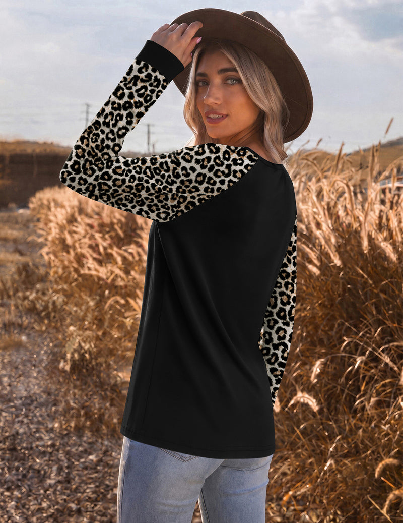 Ekouaer Color Block Raglan Long Sleeve Crew Neck Top