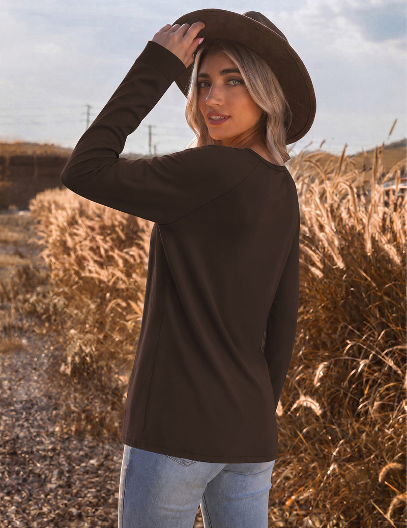 Ekouaer Color Block Raglan Long Sleeve Crew Neck Top