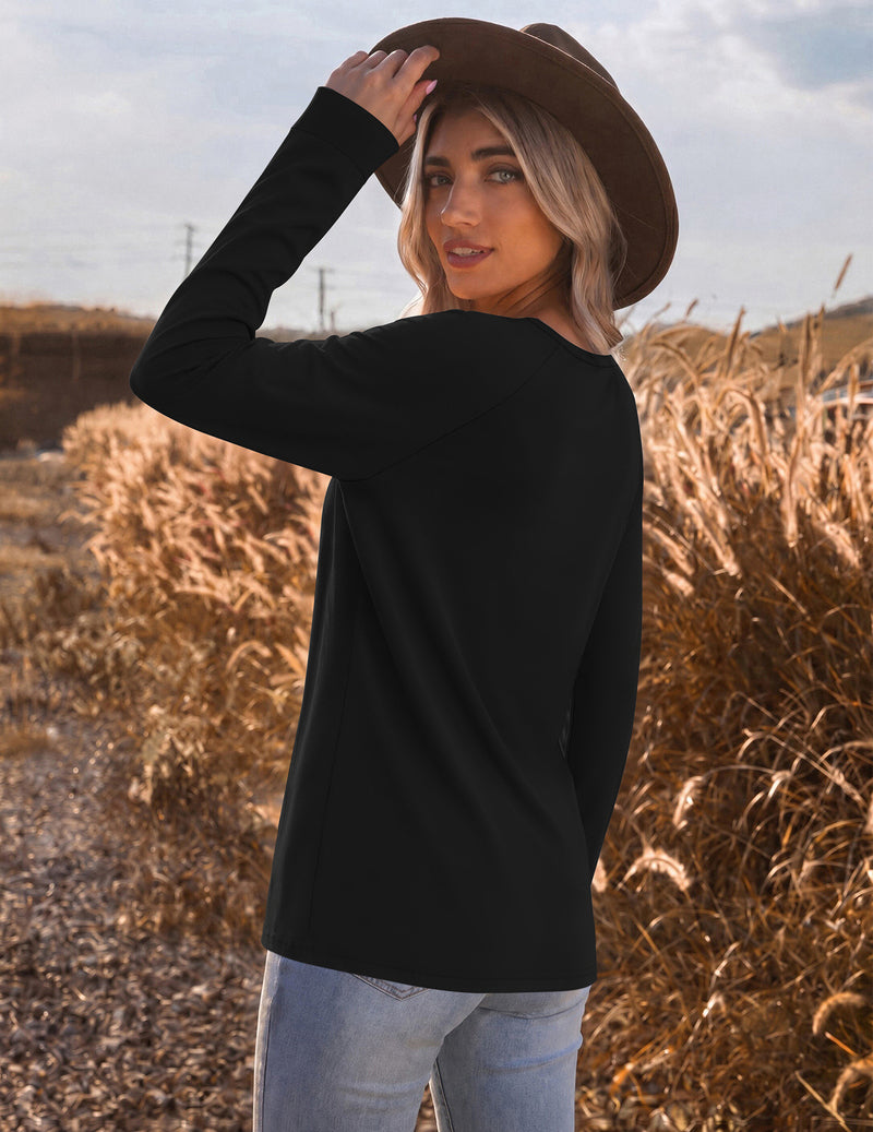 Ekouaer Color Block Raglan Long Sleeve Crew Neck Top