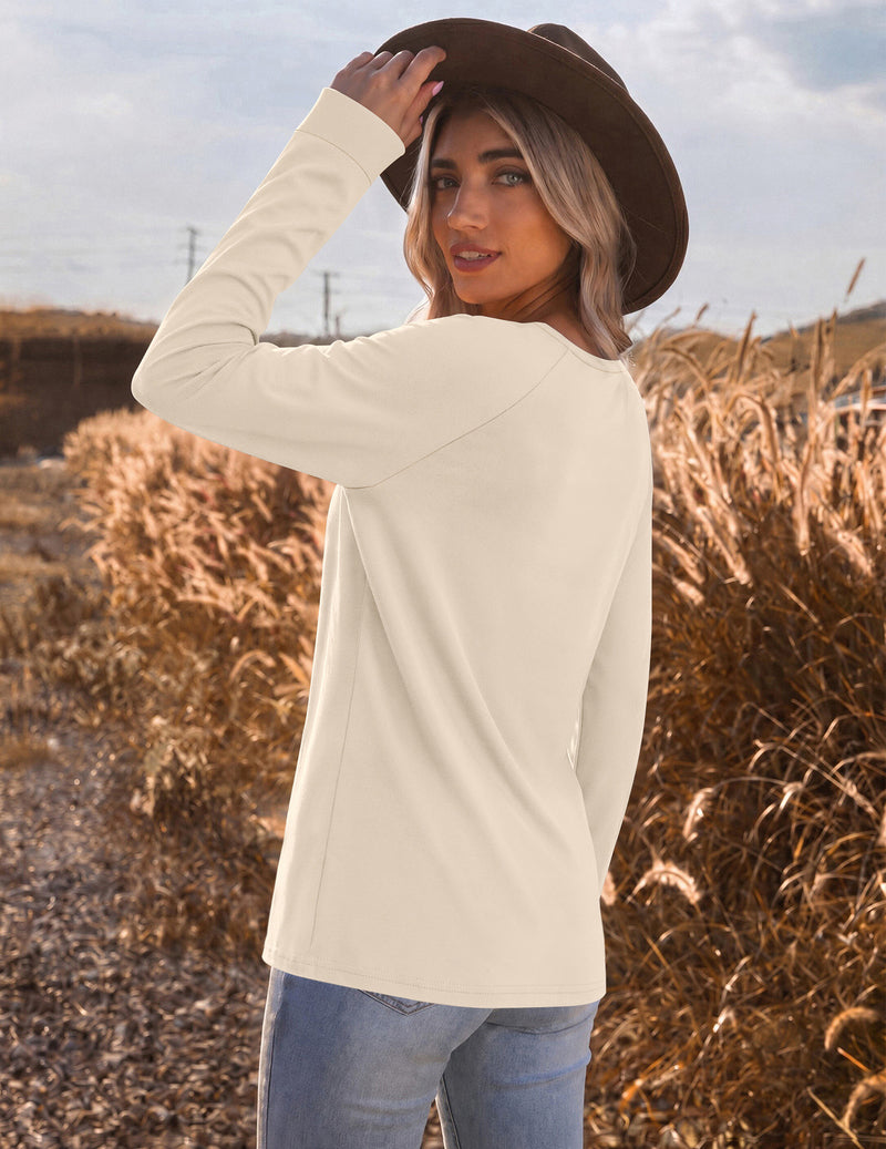 Ekouaer Color Block Raglan Long Sleeve Crew Neck Top