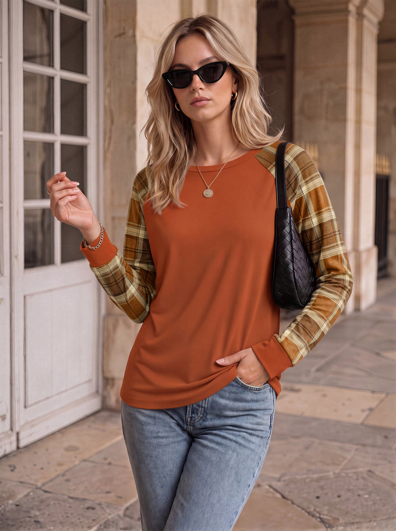 Ekouaer Color Block Raglan Long Sleeve Crew Neck Top