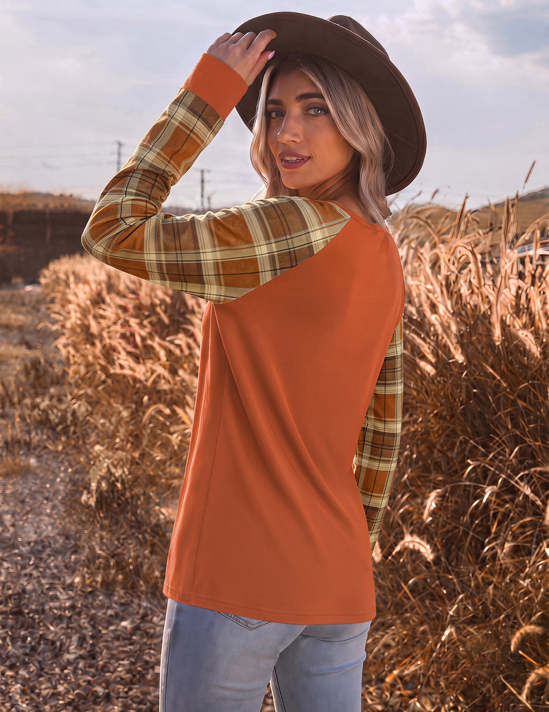 Ekouaer Color Block Raglan Long Sleeve Crew Neck Top