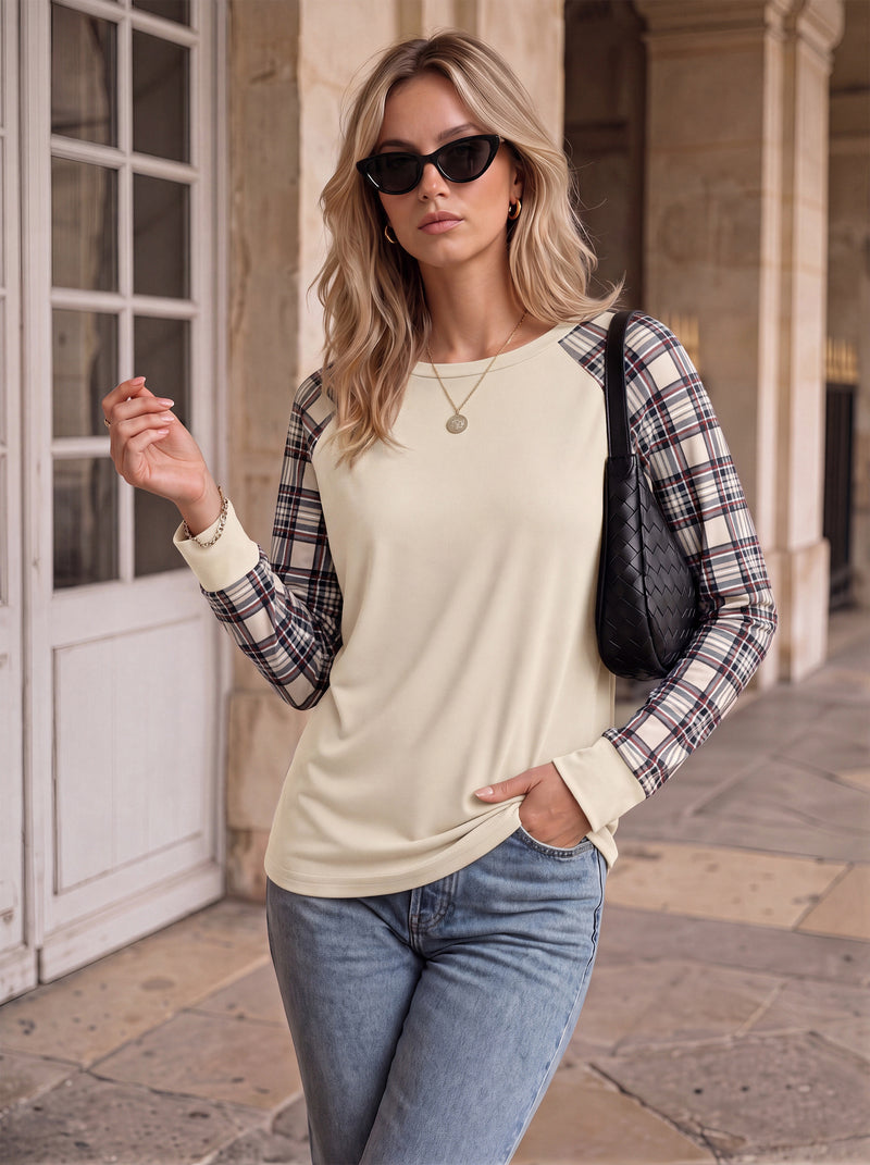 Ekouaer Color Block Raglan Long Sleeve Crew Neck Top