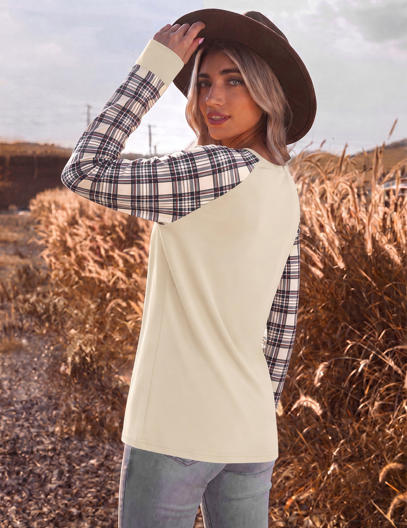 Ekouaer Color Block Raglan Long Sleeve Crew Neck Top