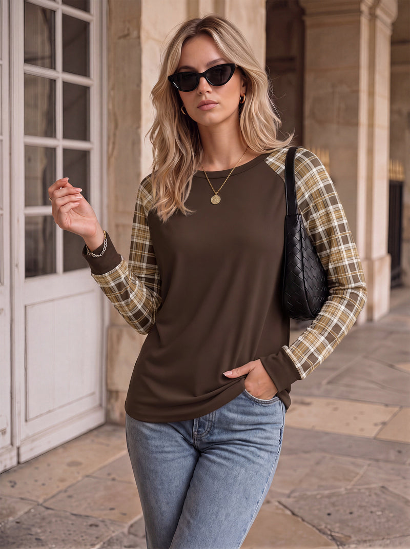 Ekouaer Color Block Raglan Long Sleeve Crew Neck Top