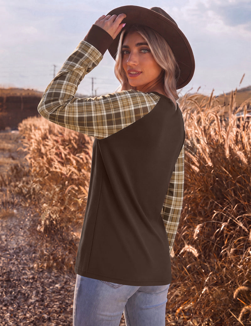 Ekouaer Color Block Raglan Long Sleeve Crew Neck Top