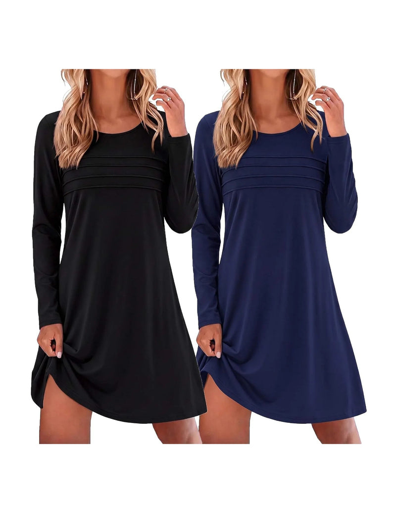 Ekouaer 2-Pack Long Sleeve Nightgowns Soft Sleepshirt Pajama Dress