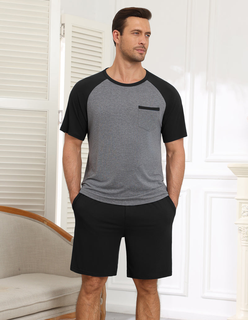 Ekouaer Mens Lightweight Bamboo Viscose Short Sleeve Pajamas Set