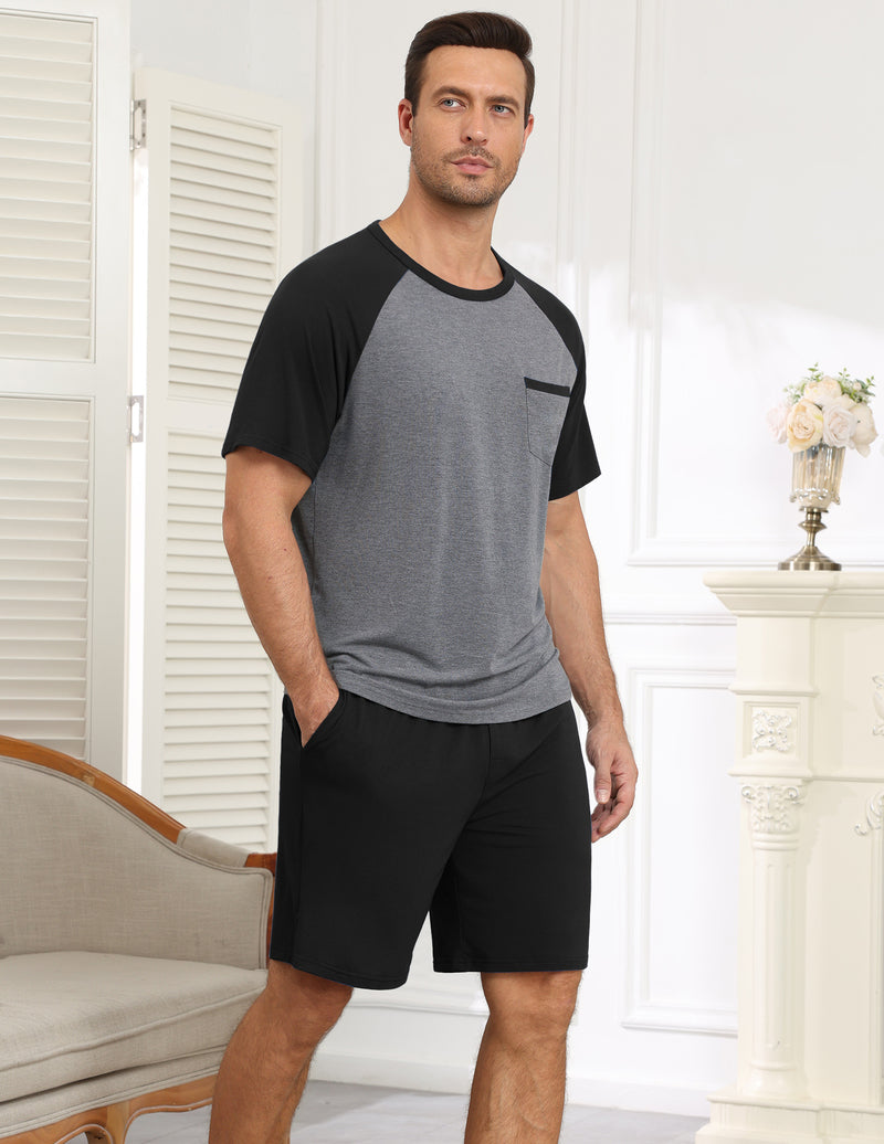 Ekouaer Mens Lightweight Bamboo Viscose Short Sleeve Pajamas Set