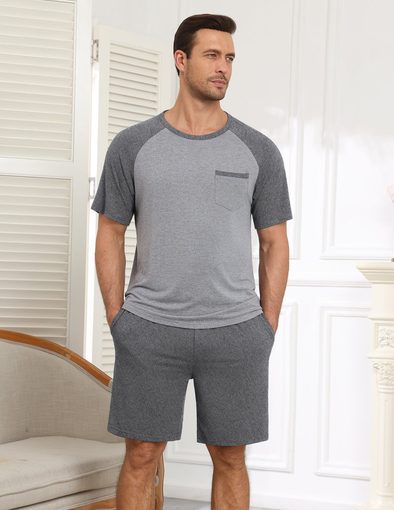 Ekouaer Mens Lightweight Bamboo Viscose Short Sleeve Pajamas Set