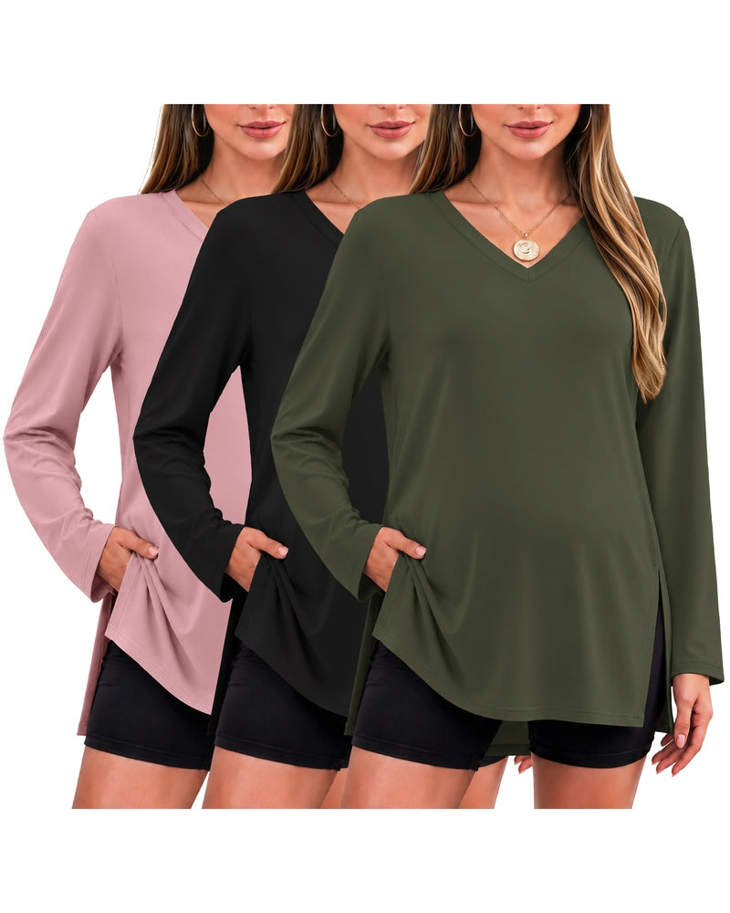 3-Pack Split-Side V-Neck Long Sleeve Maternity Shirt
